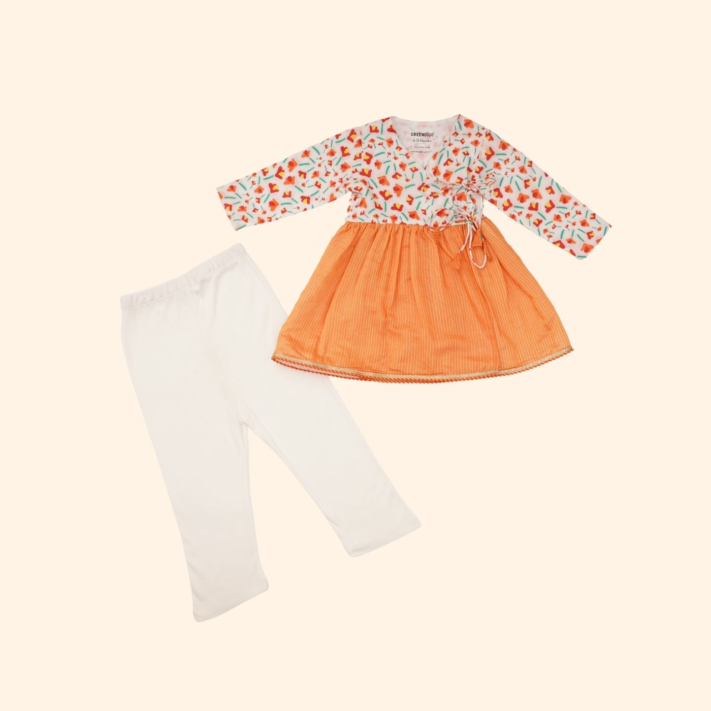 Baby Girl Cotton Angarkha Kurta & Pant Set - Sindoori