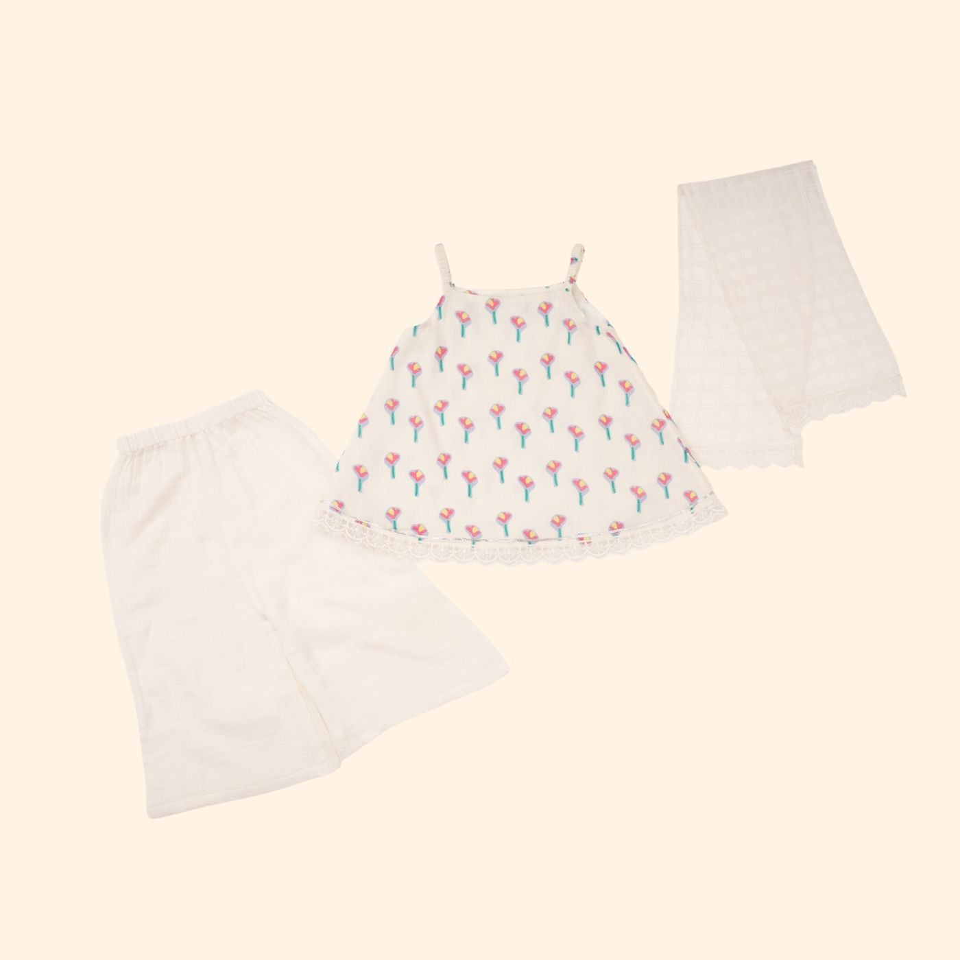 Baby Girl Cotton Kurta, Pallazo and Dupatta Set - Pankhuri