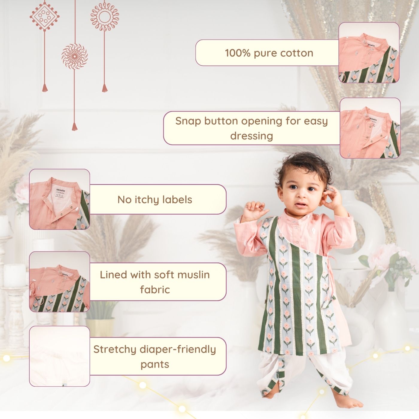 Baby Boy Cotton Angarkha Kurta & Dhoti Pant Set - Roshanara
