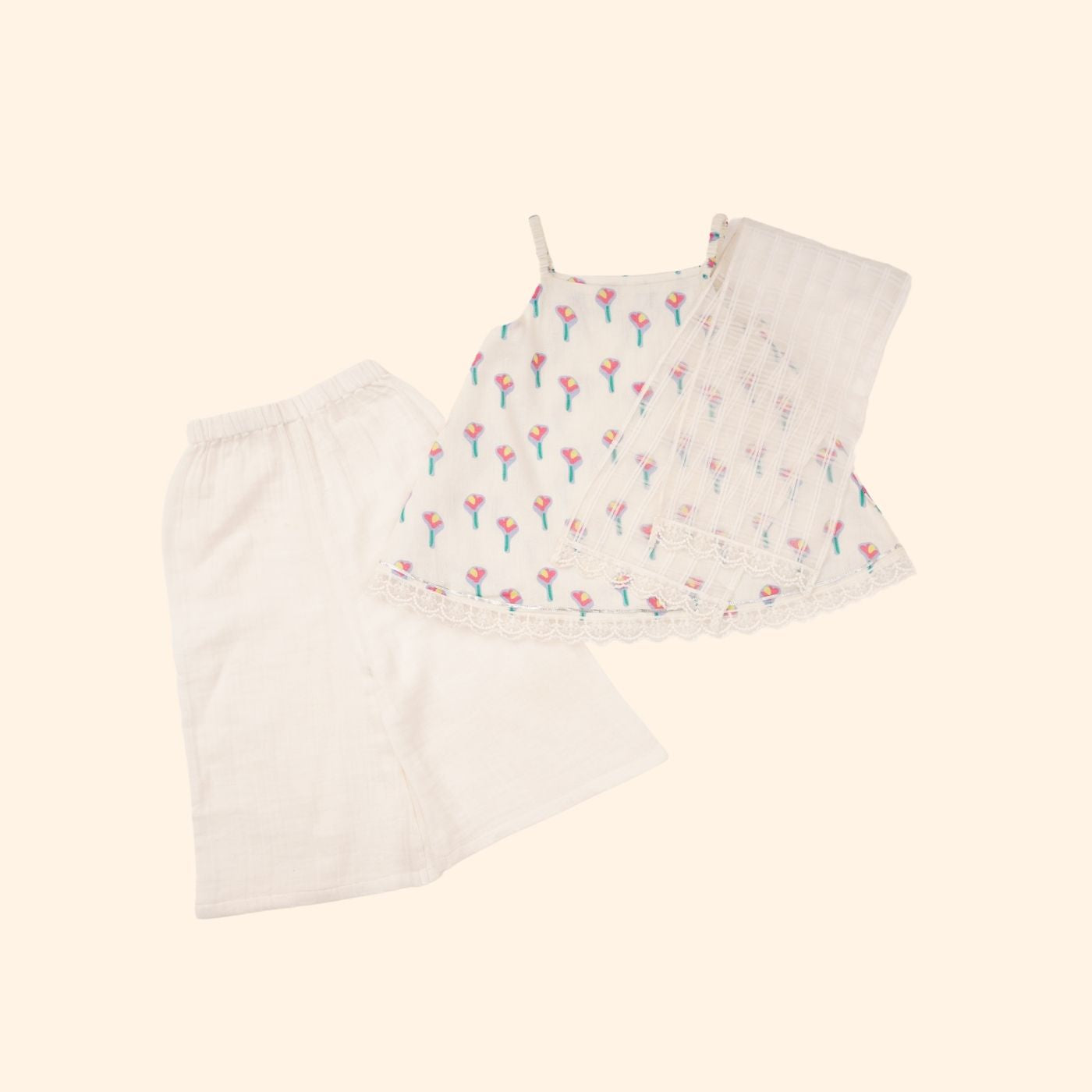 Baby Girl Cotton Kurta, Pallazo and Dupatta Set - Pankhuri