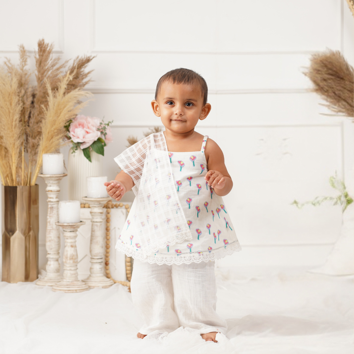 Baby Girl Cotton Kurta, Pallazo and Dupatta Set - Pankhuri
