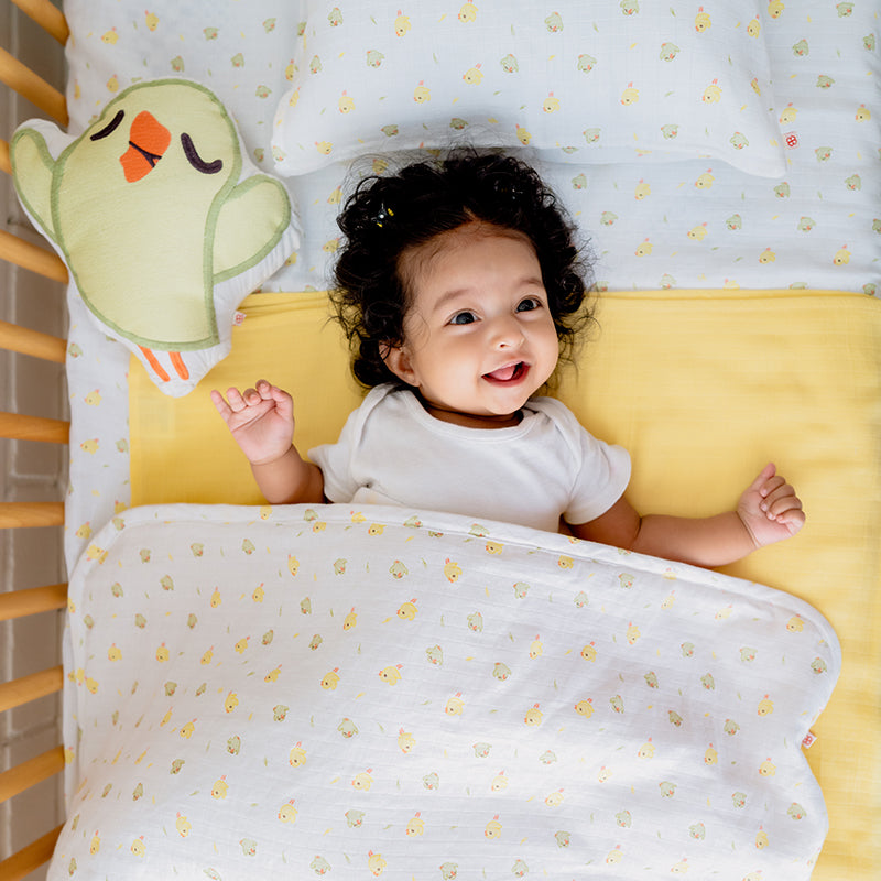 Baby Organic Cotton Reversible Blanket, Multipurpose Cloths & Shape Cushion - Chirpy Birdie