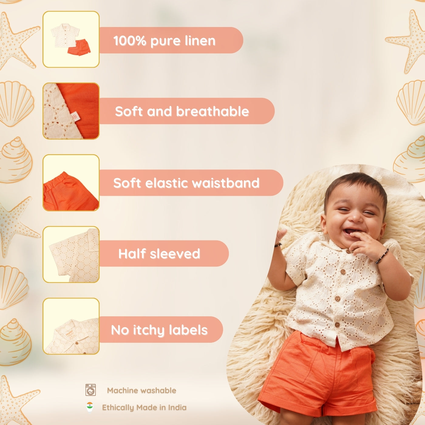 Baby Boy Linen Shirt & Shorts Set - Tangerine Tango