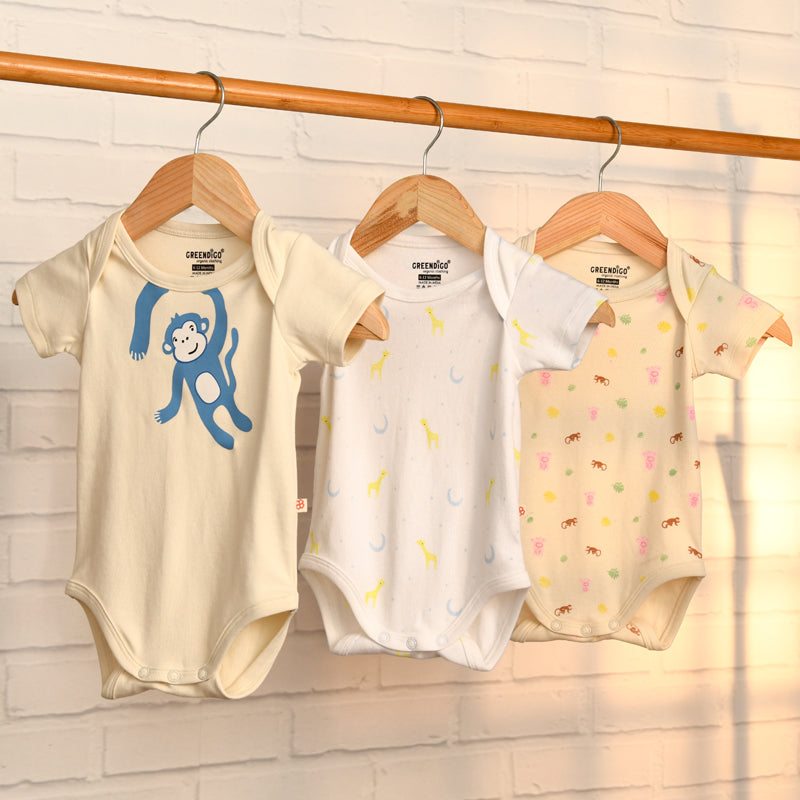 Baby Organic Cotton Bodysuits - Furry Kingdom - Pack of 3
