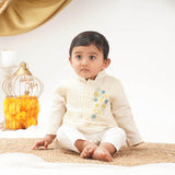 Baby Boy Maheshwari Handwoven Cotton Silk Kurta, Bundi & Pant Set - Madhav