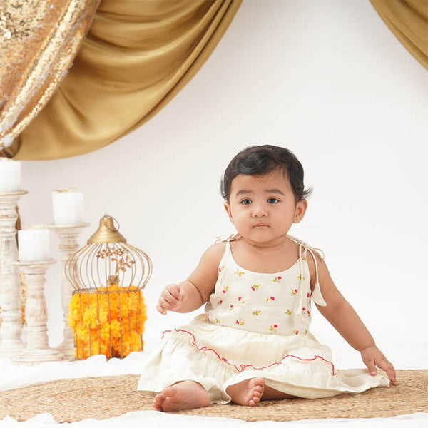 Baby Girl Maheshwari Handwoven Cotton Silk Frock - Gulab