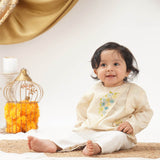 Baby Boy Maheshwari Handwoven Cotton Silk Short Kurta & Pant Set - Parijat
