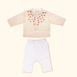 Baby Boy Maheshwari Handwoven Cotton Silk Kurta, Bundi & Pant Set - Genda