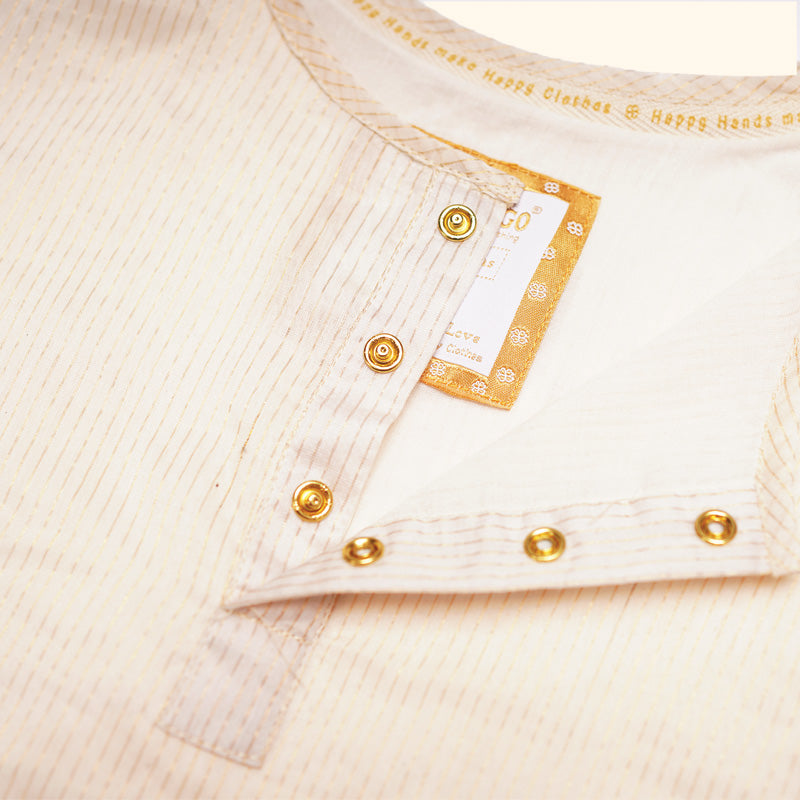 Baby Boy Maheshwari Handwoven Cotton Silk Kurta, Bundi & Pant Set - Genda