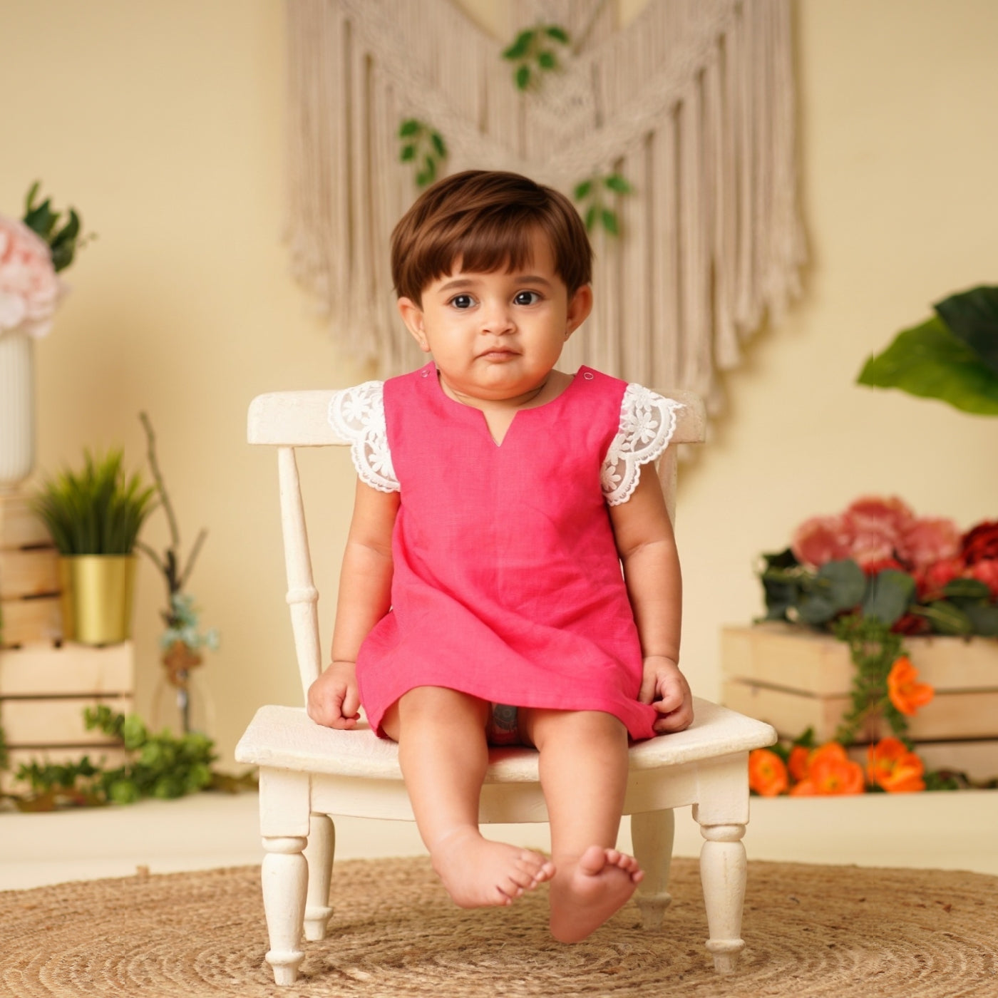 Baby Girl Linen Frock - Raspberry Ripple