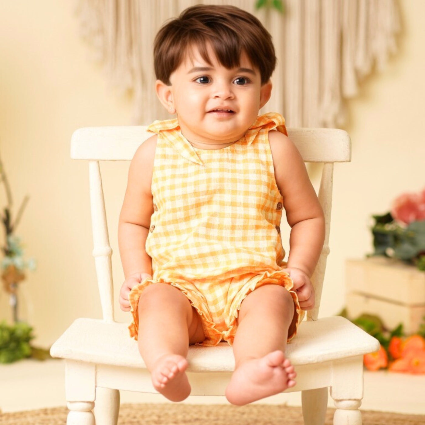 Baby Girl Linen Romper - Peachy Party