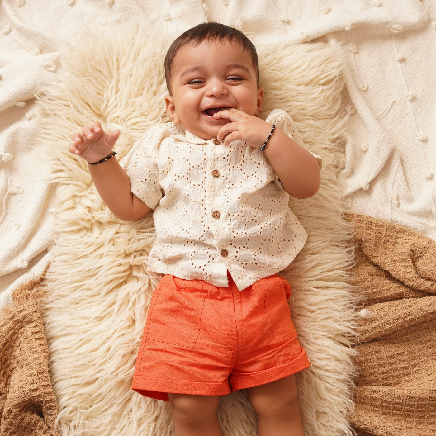 Baby Boy Linen Shirt & Shorts Set - Tangerine Tango