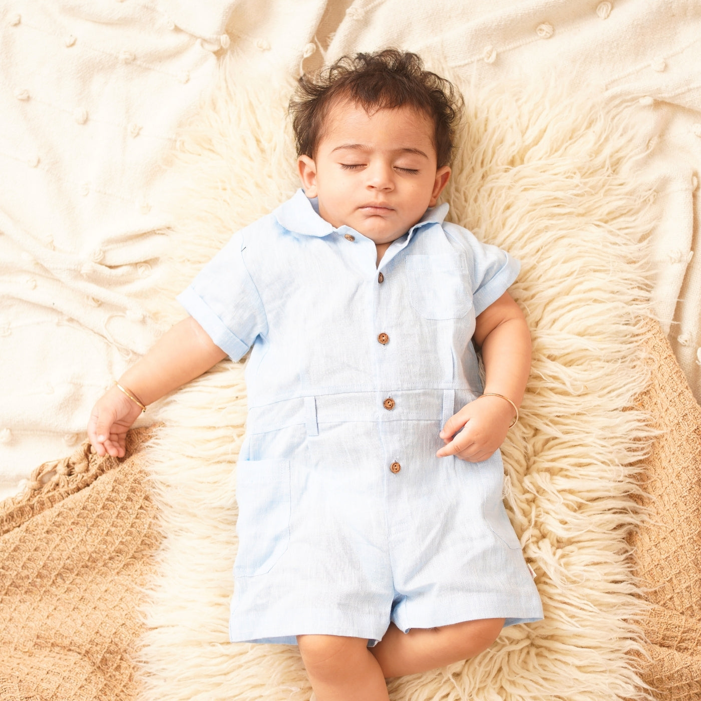 Baby Boy Linen Romper - Blueberry Breeze