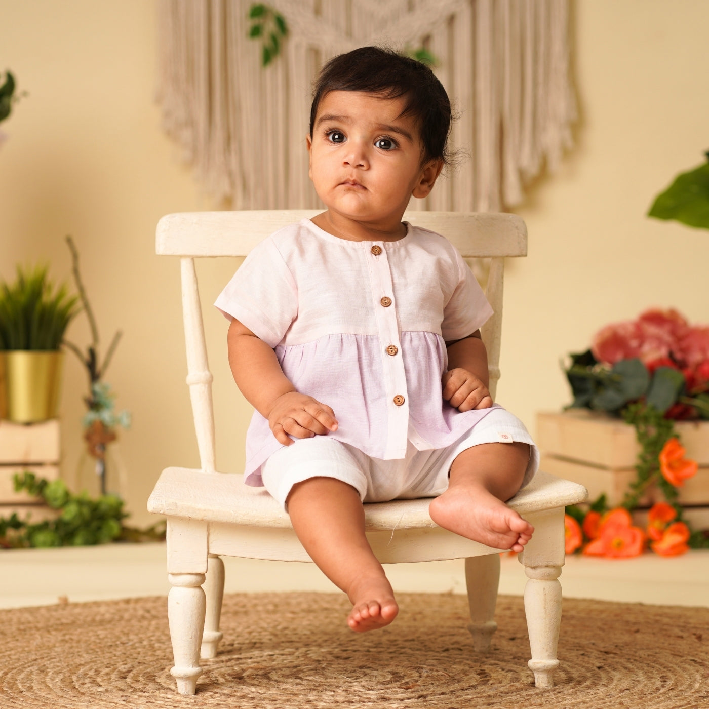 Baby Girl Linen Top with Shorts Set - Lychee Lush