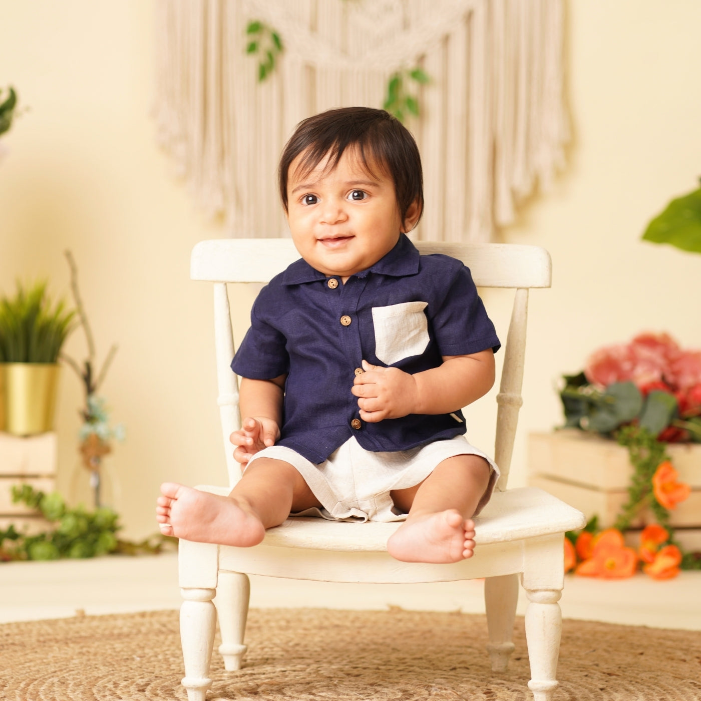 Baby Boy Linen Shirt & Shorts Set - Coconut Craze