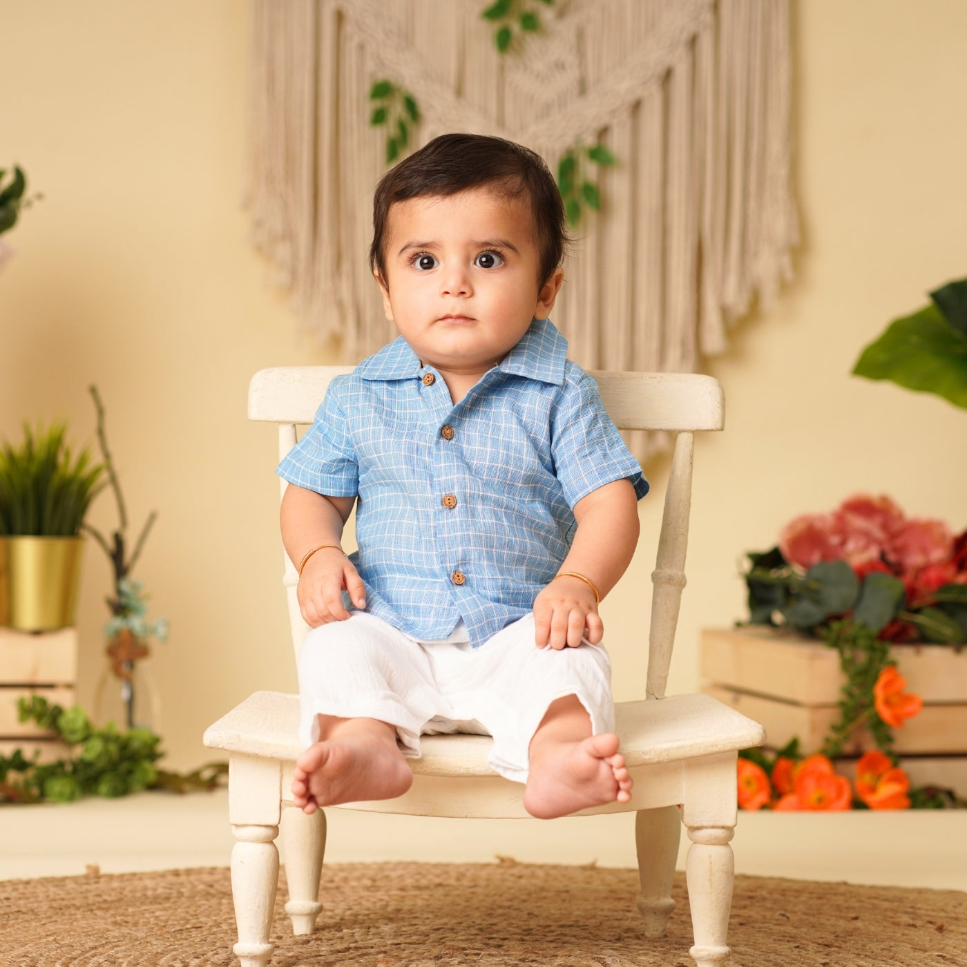 Baby Boy Linen Shirt & Pant Set - Berry Breeze