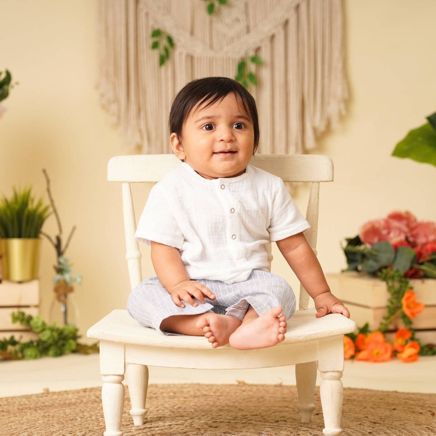 Baby Boy Linen Shirt & Pant Set - Vanilla Vibe