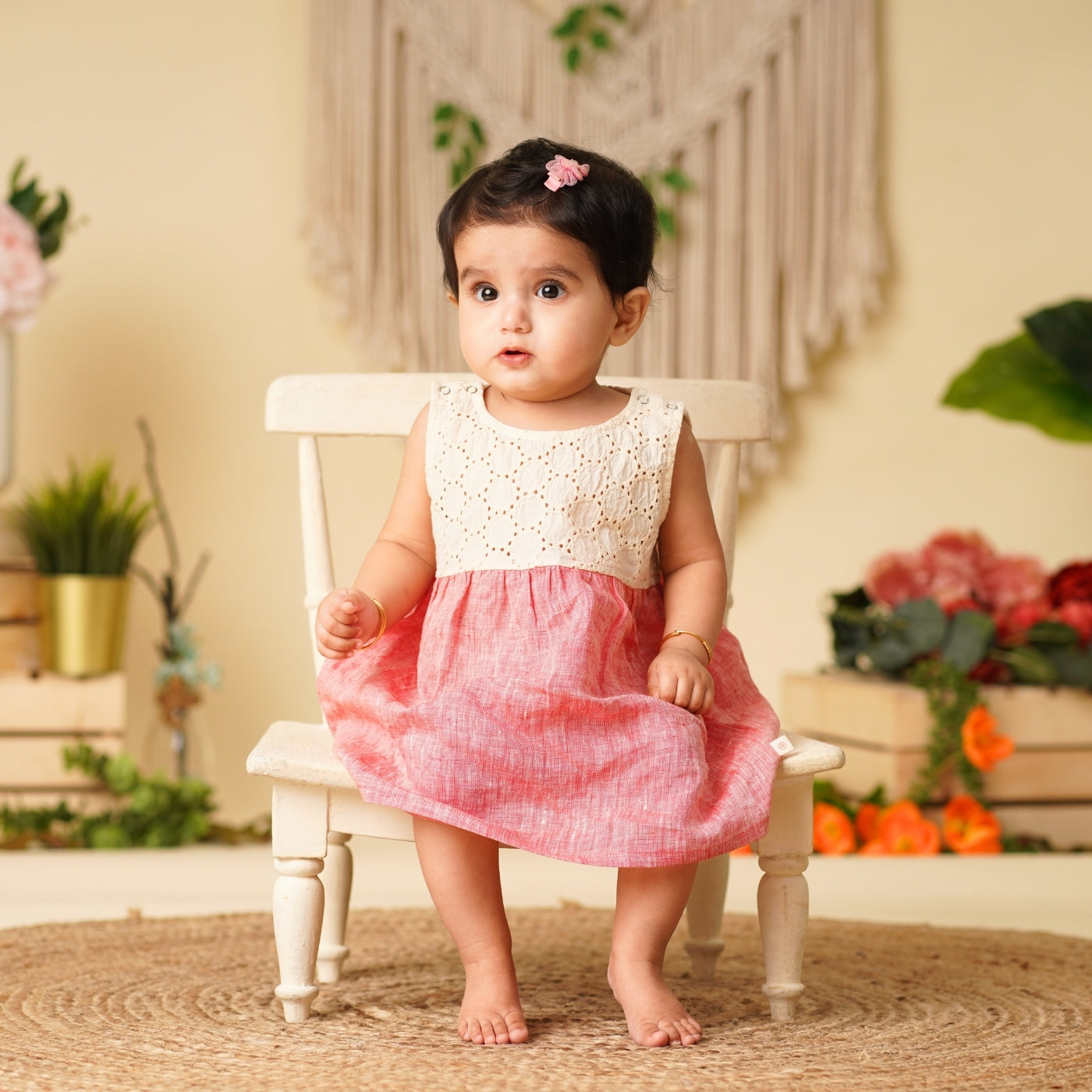 Baby Girl Linen Frock - Strawberry Swirl