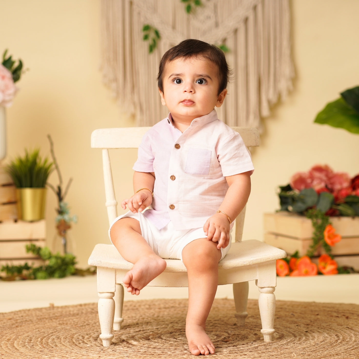 Baby Boy Linen Shirt & Shorts Set - Lavender Love