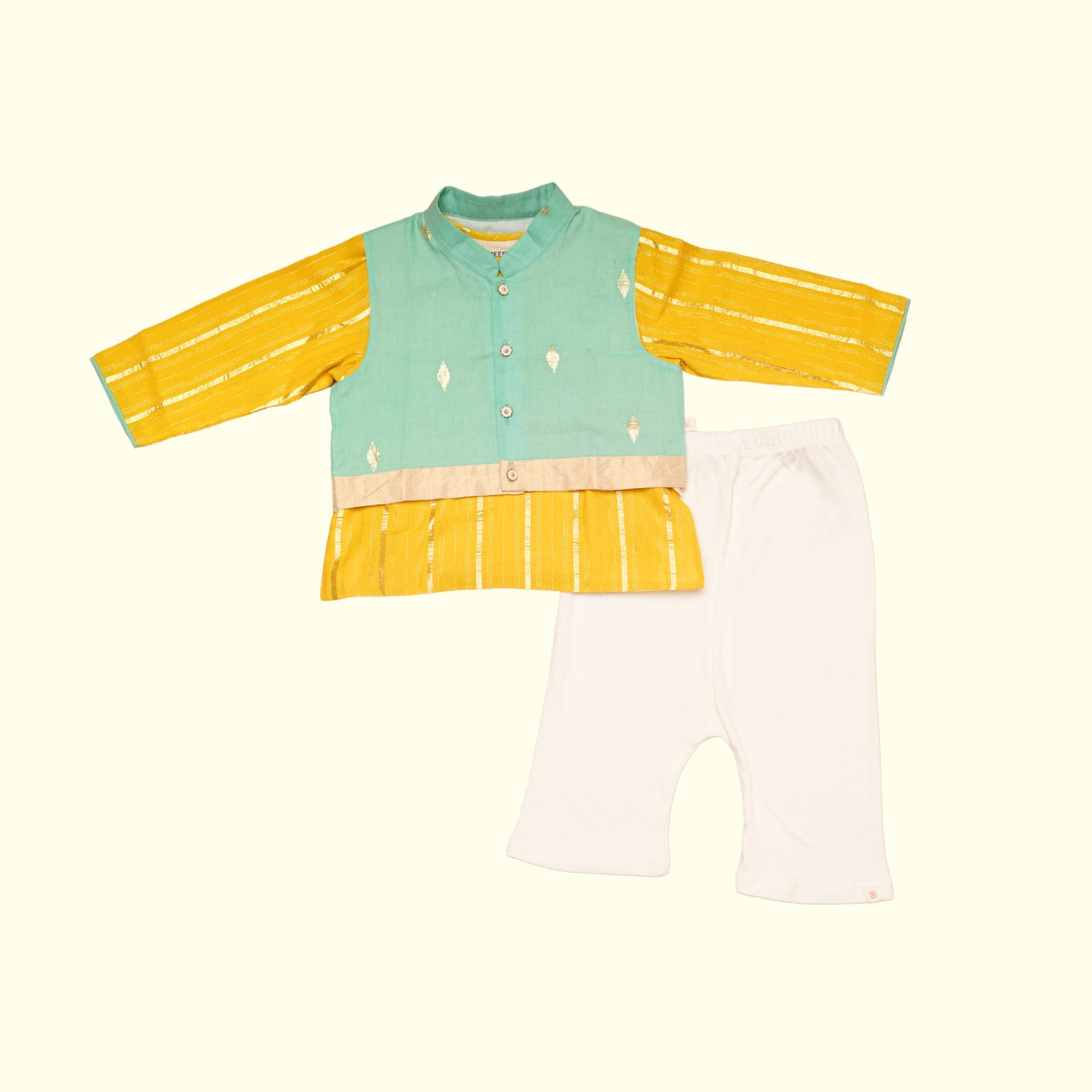 Baby Boy Cotton Kurta, Bundi & Pant Set - Ambar