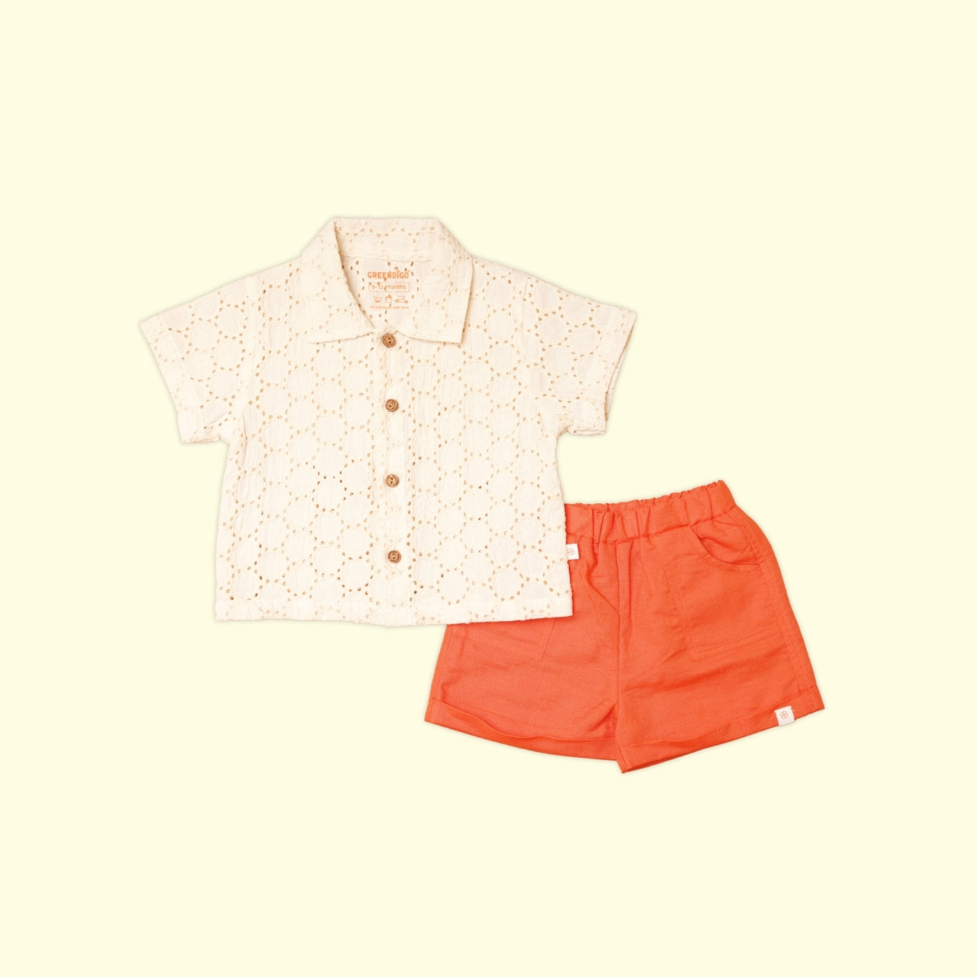 Baby Boy Linen Shirt & Shorts Set - Tangerine Tango