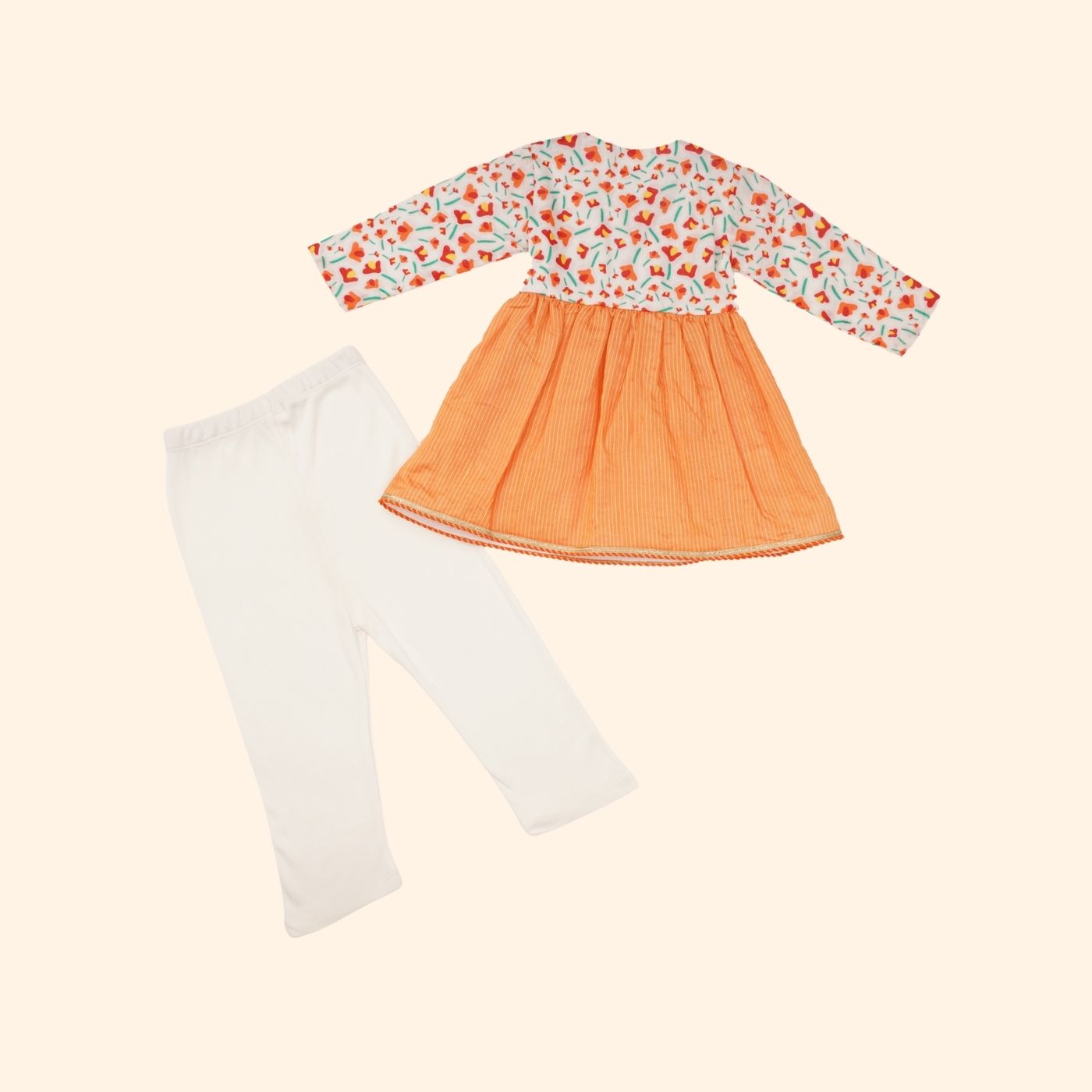 Baby Girl Cotton Angarkha Kurta & Pant Set - Sindoori