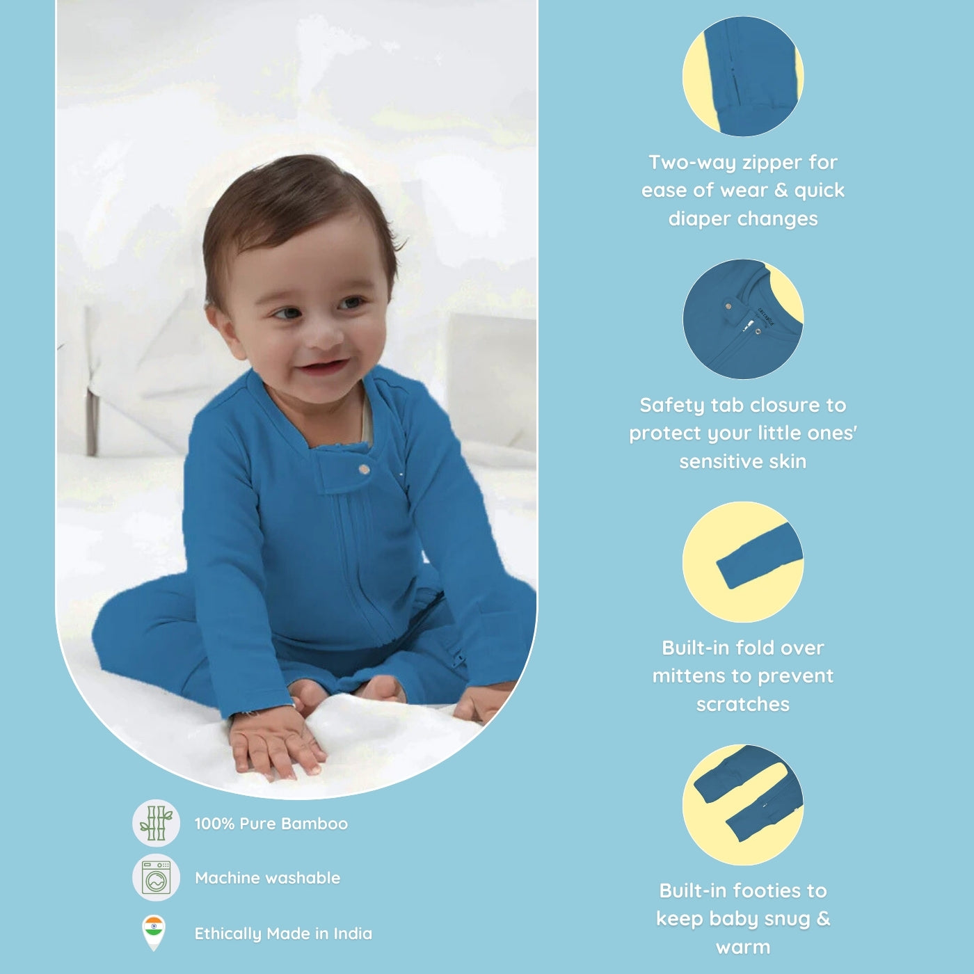 Baby Bamboo Sleepsuit - Bubble Blue