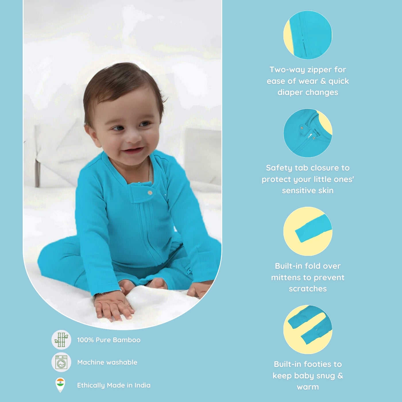 Baby Bamboo Sleepsuit - Turquoise Twinkle