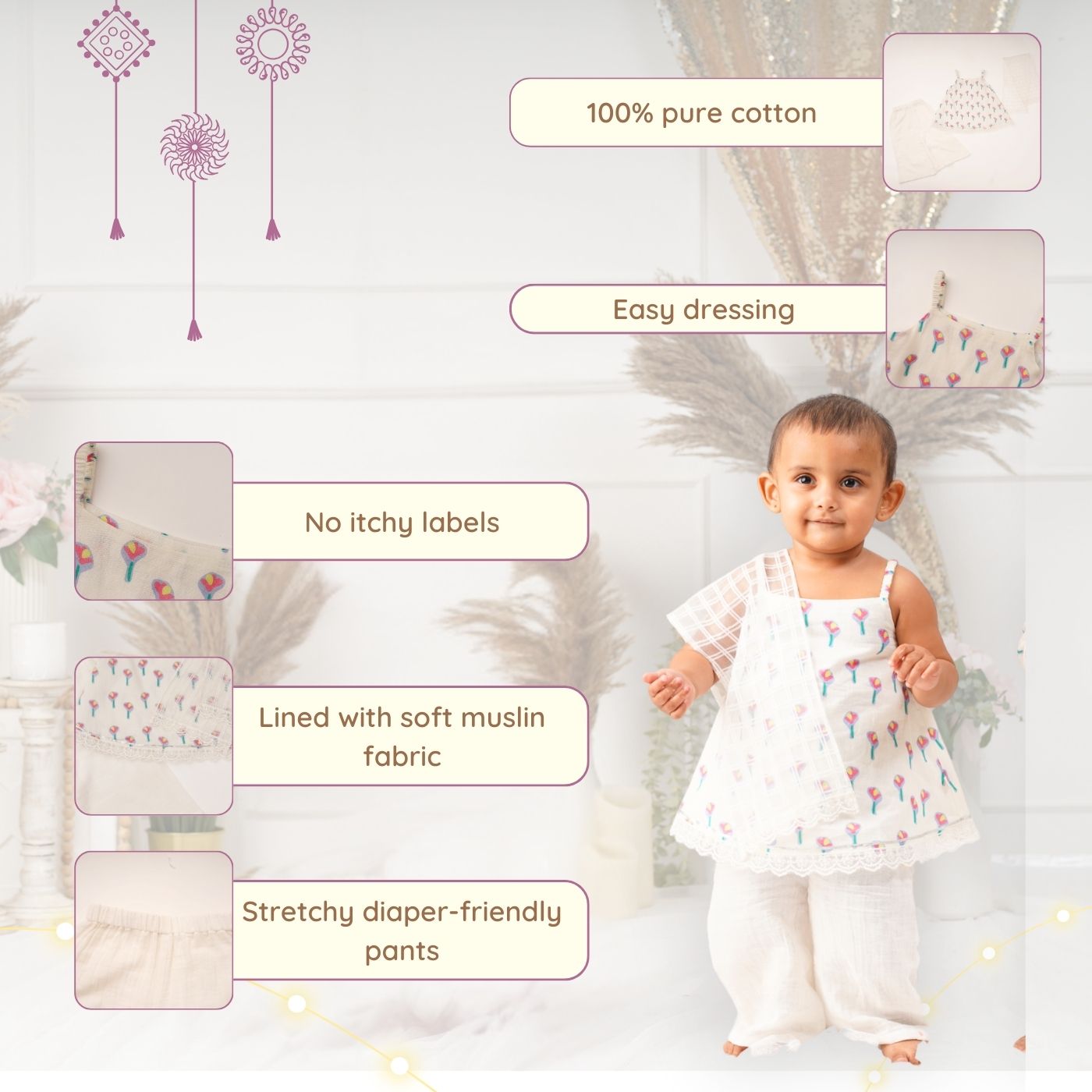 Baby Girl Cotton Kurta, Pallazo and Dupatta Set - Pankhuri