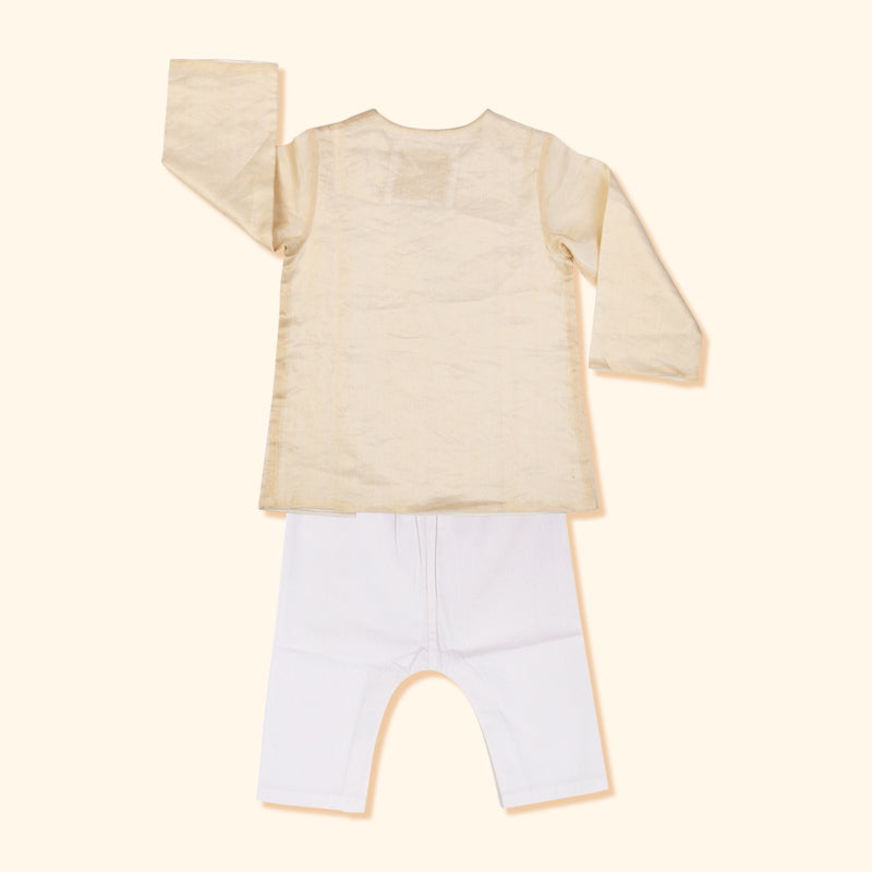 Baby Boy Maheshwari Handwoven Cotton Silk Short Kurta & Pant Set - Parijat