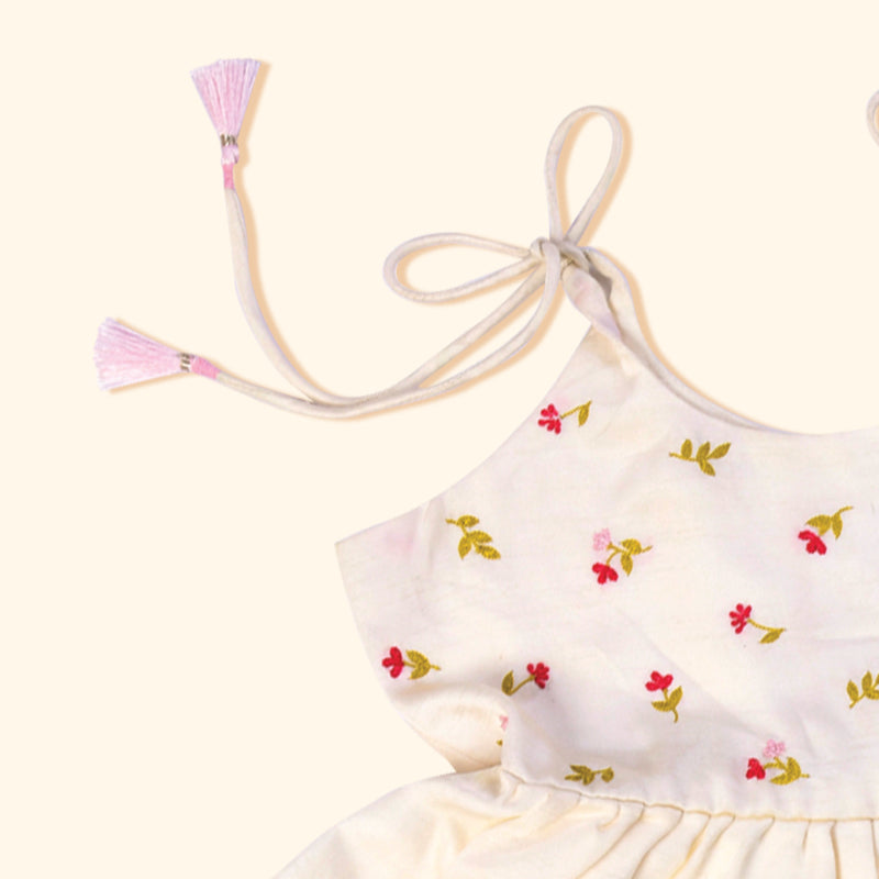 Baby Girl Maheshwari Handwoven Cotton Silk Frock - Gulab