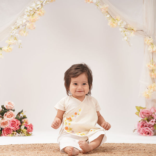Baby Maheshwari Handwoven Cotton Silk Kimono Top -  Frangipani