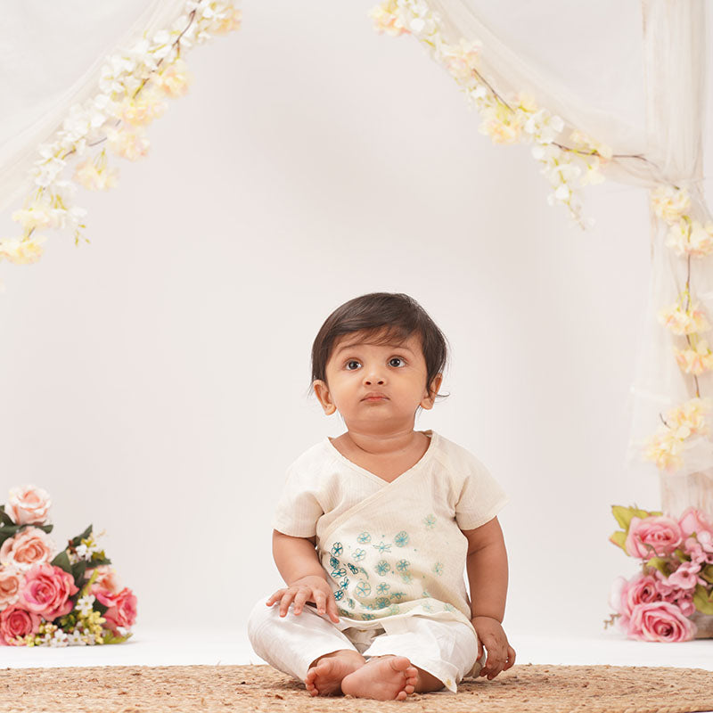 Baby Maheshwari Handwoven Cotton Silk Kimono Top - Jasmine