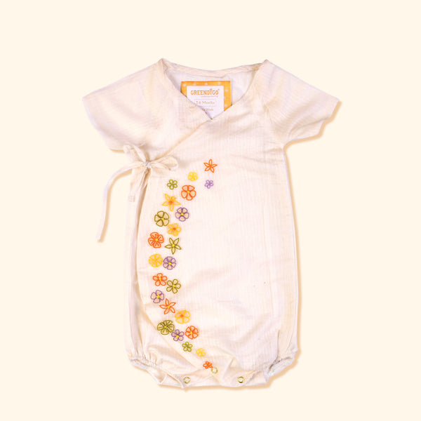 Baby Maheshwari Handwoven Cotton Silk Kimono Bodysuit - Mogra