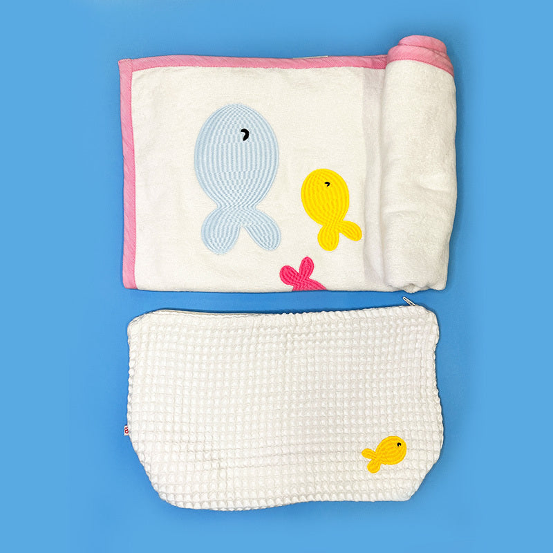 Baby Organic Cotton Towel - Fishy Friends