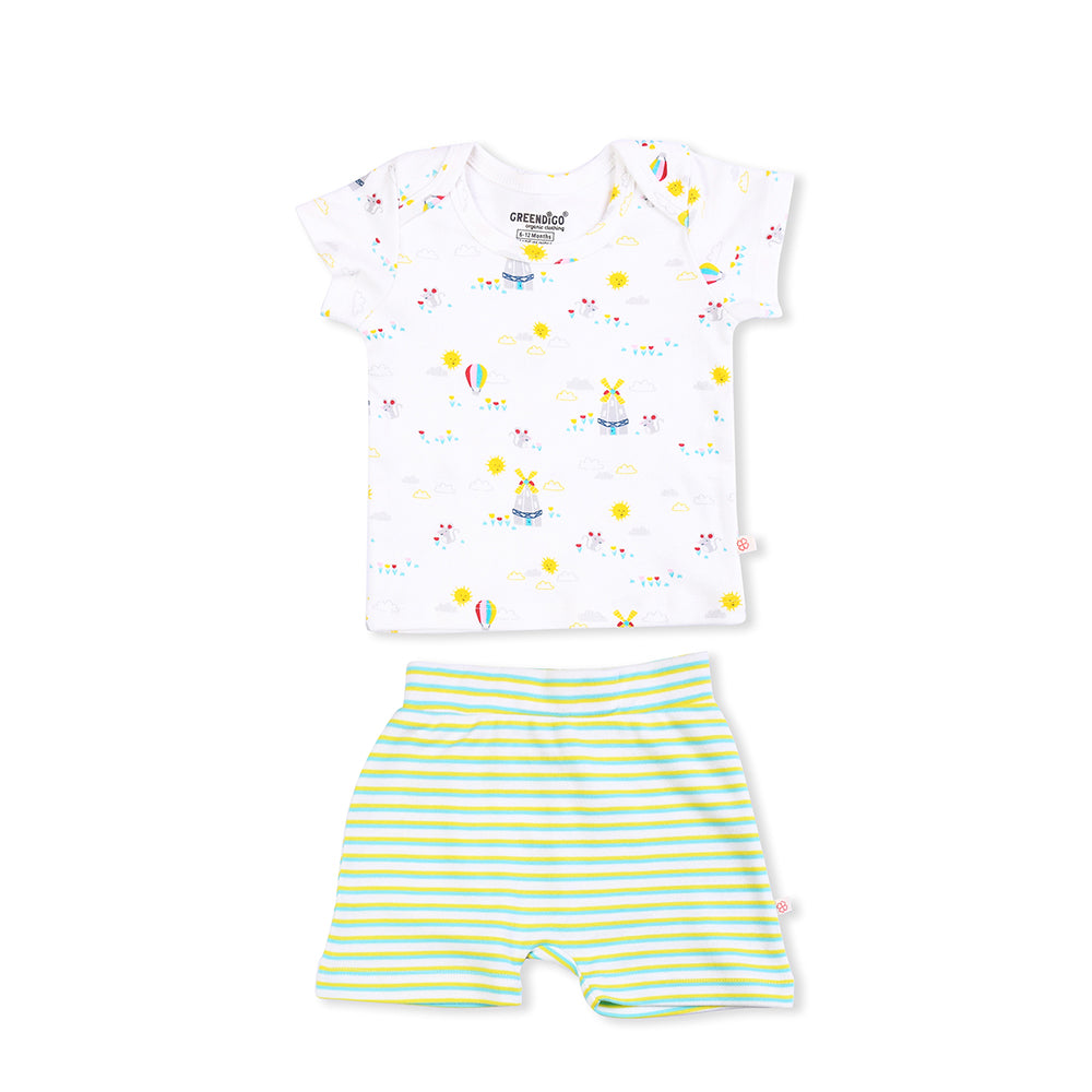 Baby Organic Cotton Top & Shorts Set - Windmills