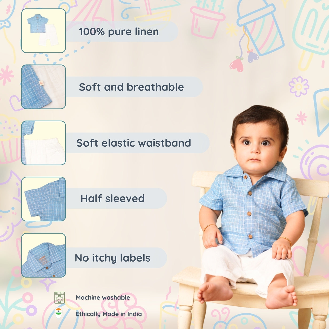 Baby Boy Linen Shirt & Pant Set - Berry Breeze