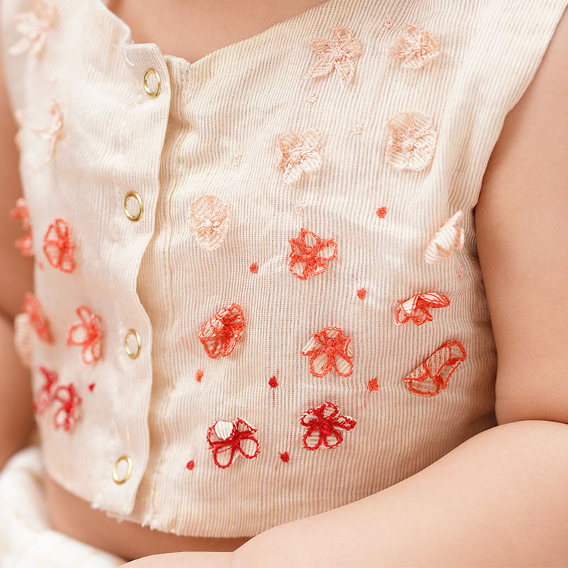 Baby Girl Maheshwari Handwoven Cotton Silk Lehenga Choli - Gulmohar