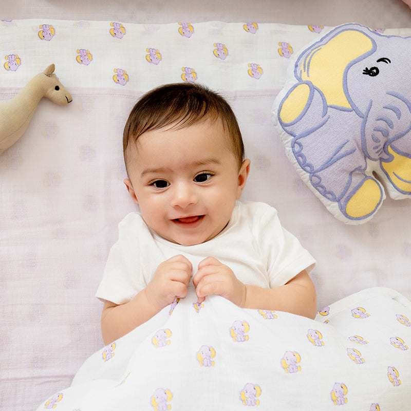 Baby Organic Cotton Reversible Blanket, Multipurpose Cloths & Shape Cushion - Trusty Tusky
