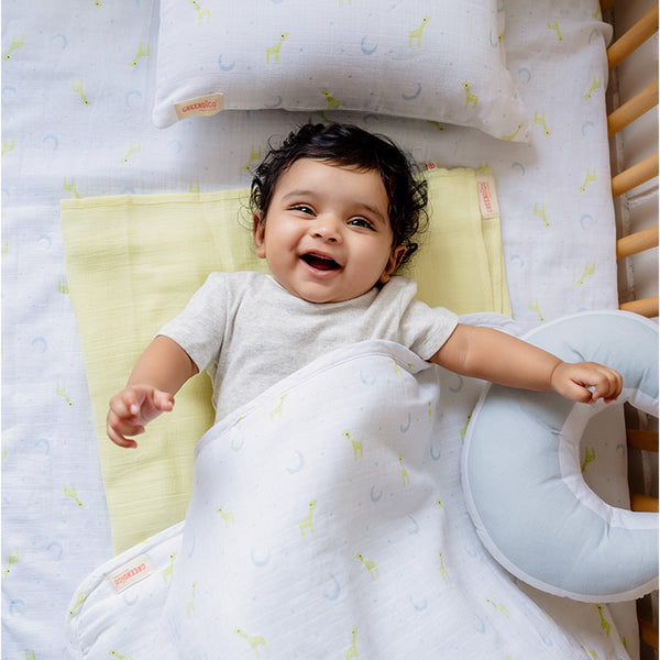 Baby Organic Cotton Reversible Blanket, Multipurpose Cloths & Shape Cushion - Spotty Dotty