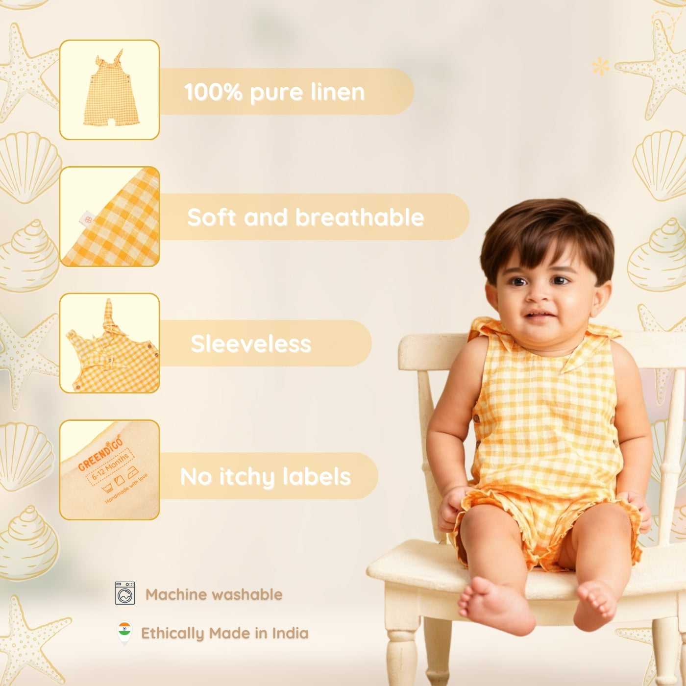 Baby Girl Linen Romper - Peachy Party