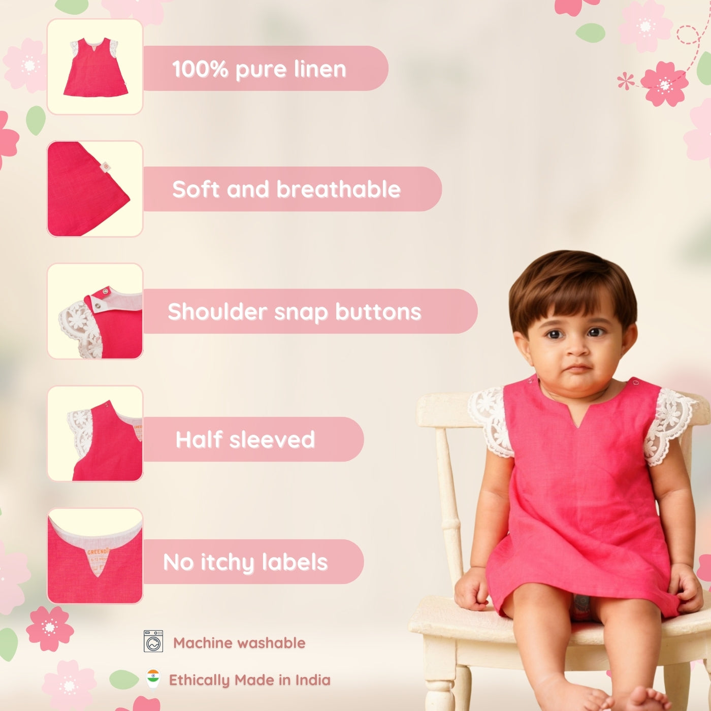 Baby Girl Linen Frock - Raspberry Ripple