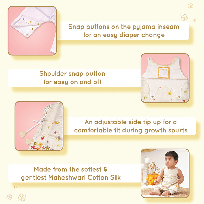 Baby Girl Maheshwari Handwoven Cotton Silk Kurta & Pant Set - Nargis