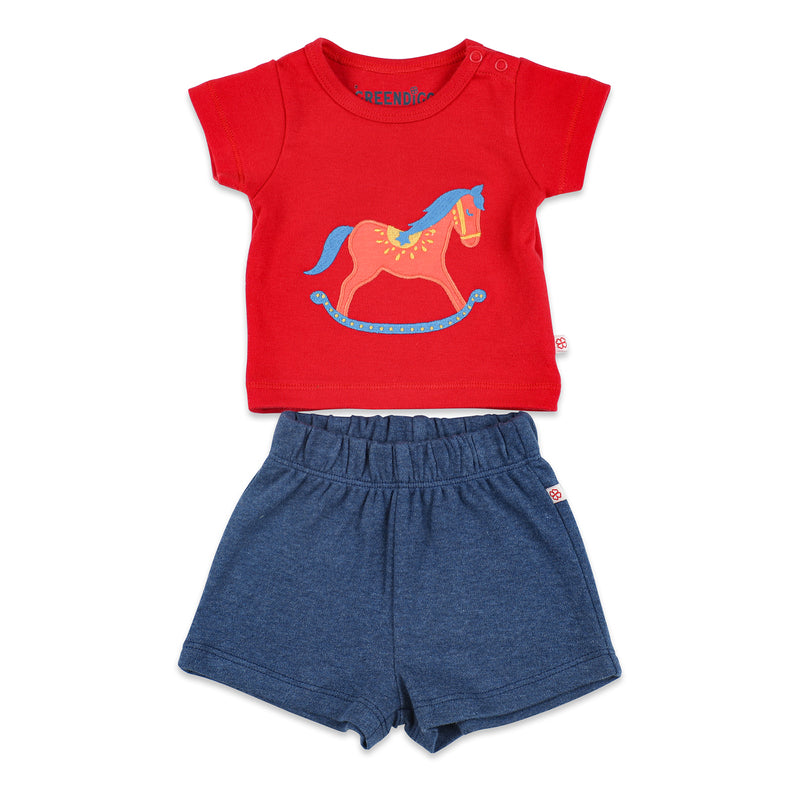 Baby Organic Cotton T-shirt and Shorts Set - Rocking Horse