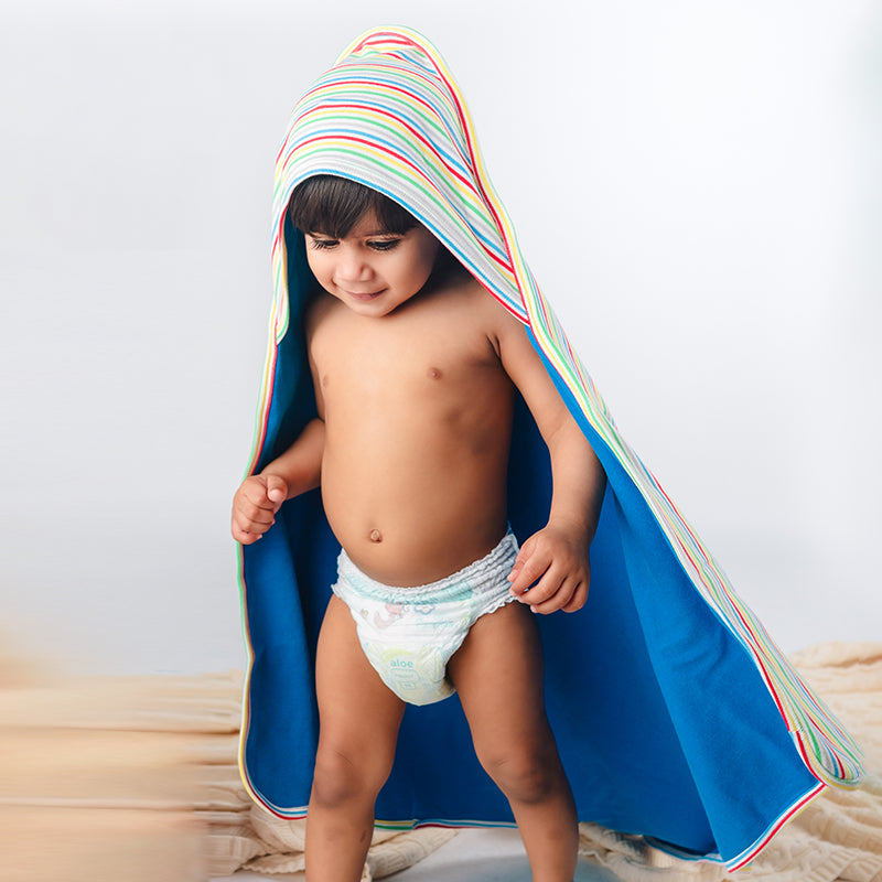 Baby Organic Cotton Hooded Blanket - Boy