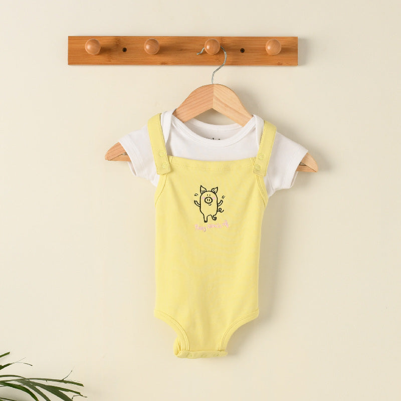 Baby Organic Cotton Dungaree and T-shirt Set - Pigtails