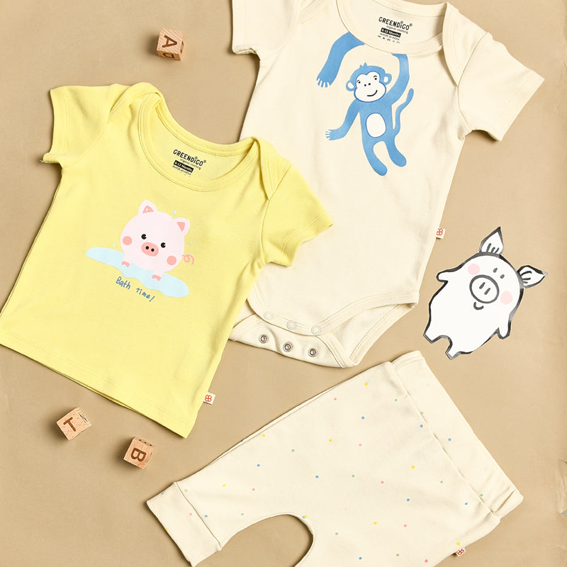 Baby Organic Cotton T-shirt, Bodysuit and Pant Set - Wild & Crazy